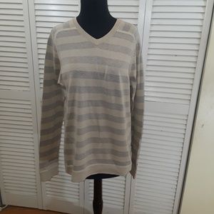 Ted Baker tan and gray striped v-neck sweater